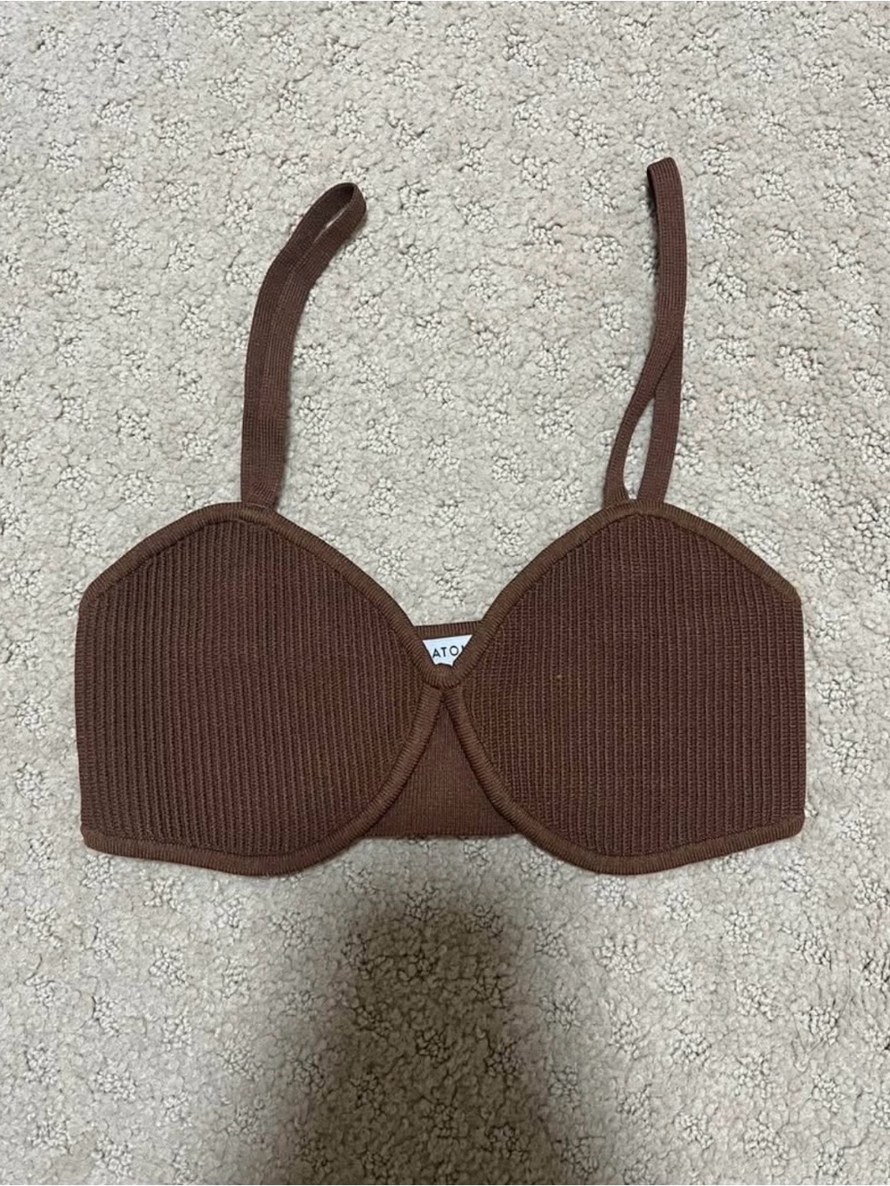 Brown Ribbed mini crop Aritzia